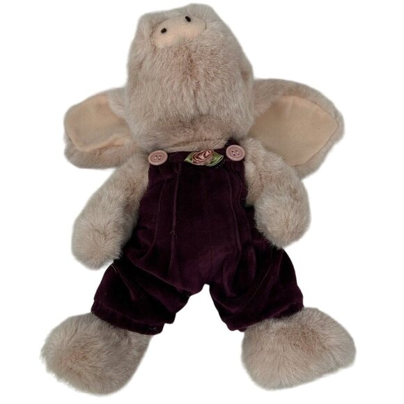 Boyds Bears Rosie O'Pigg J.B.Bean Pig Plush Jointed 10" Purple Velour Overall 96 - Picture 6 of 10